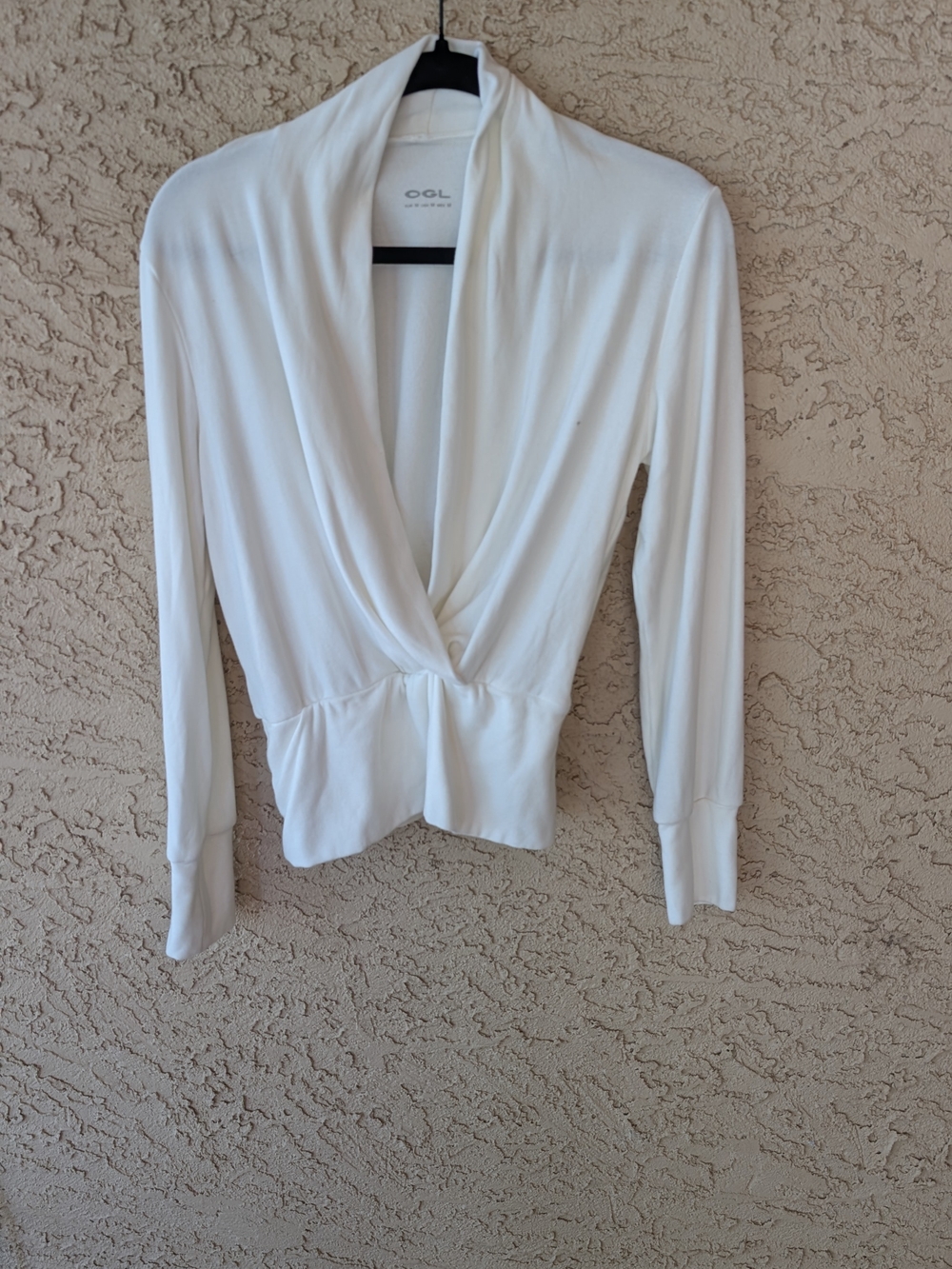 OGL White Wrap Front Long Sleeve Top Medium